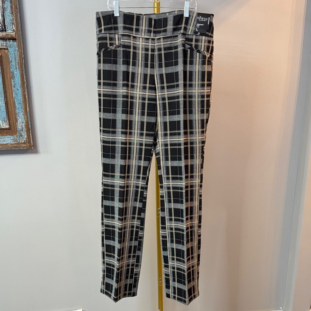 New York & Company pull on Plaid checkered high waist trousers Pants NEW L